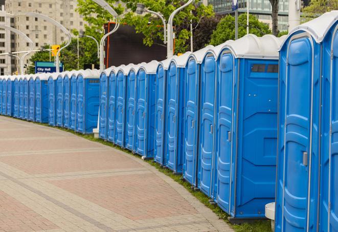 Seasonal porta potty units set up at a Gastonia, North Carolina venue